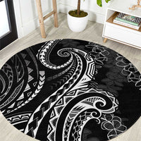 Polynesia Plumeria Lei Round Carpet Black Curves Motif