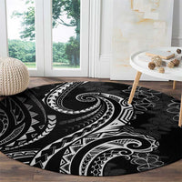 Polynesia Plumeria Lei Round Carpet Black Curves Motif