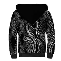Polynesia Plumeria Lei Sherpa Hoodie Black Curves Motif