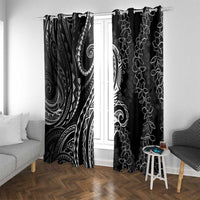 Polynesia Plumeria Lei Window Curtain Black Curves Motif