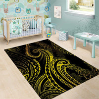 Polynesia Plumeria Lei Area Rug Black Gold Curves Motif