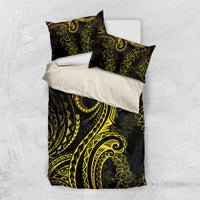 Polynesia Plumeria Lei Bedding Set Black Gold Curves Motif