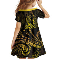 Polynesia Plumeria Lei Family Matching Mermaid Dress and Hawaiian Shirt Black Gold Curves Motif LT7 - Polynesian Pride
