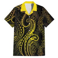Polynesia Plumeria Lei Family Matching Summer Maxi Dress and Hawaiian Shirt Black Gold Curves Motif