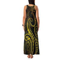 Polynesia Plumeria Lei Family Matching Tank Maxi Dress and Hawaiian Shirt Black Gold Curves Motif