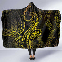 Polynesia Plumeria Lei Hooded Blanket Black Gold Curves Motif