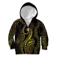 Polynesia Plumeria Lei Kid Hoodie Black Gold Curves Motif