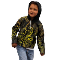 Polynesia Plumeria Lei Kid Hoodie Black Gold Curves Motif