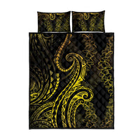 Polynesia Plumeria Lei Quilt Bed Set Black Gold Curves Motif