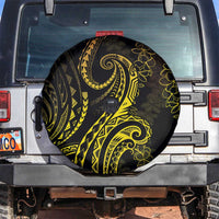 Polynesia Plumeria Lei Spare Tire Cover Black Gold Curves Motif