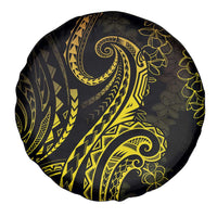 Polynesia Plumeria Lei Spare Tire Cover Black Gold Curves Motif
