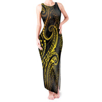 Polynesia Plumeria Lei Tank Maxi Dress Black Gold Curves Motif
