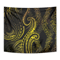 Polynesia Plumeria Lei Tapestry Black Gold Curves Motif