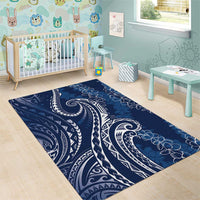 Polynesia Plumeria Lei Area Rug Navy Blue Curves Motif