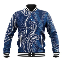 Polynesia Plumeria Lei Baseball Jacket Navy Blue Curves Motif