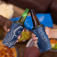 Polynesia Plumeria Lei 4 in 1 Can Cooler Tumbler Navy Blue Curves Motif