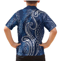 Polynesia Plumeria Lei Family Matching Mermaid Dress and Hawaiian Shirt Navy Blue Curves Motif LT7 - Polynesian Pride