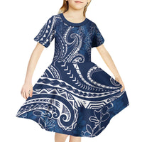 Polynesia Plumeria Lei Kid Short Sleeve Dress Navy Blue Curves Motif