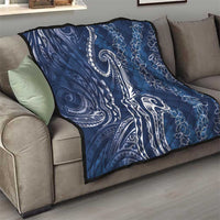 Polynesia Plumeria Lei Quilt Navy Blue Curves Motif