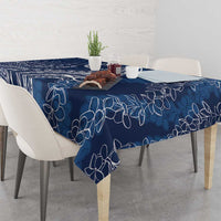Polynesia Plumeria Lei Tablecloth Navy Blue Curves Motif