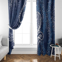 Polynesia Plumeria Lei Window Curtain Navy Blue Curves Motif