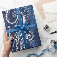 Polynesia Plumeria Lei Wrapping Paper Navy Blue Curves Motif