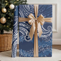 Polynesia Plumeria Lei Wrapping Paper Navy Blue Curves Motif
