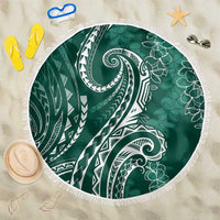 Polynesia Plumeria Lei Beach Blanket Sage Green Curves Motif