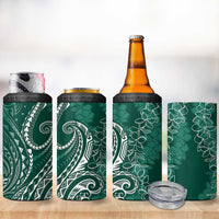 Polynesia Plumeria Lei 4 in 1 Can Cooler Tumbler Sage Green Curves Motif