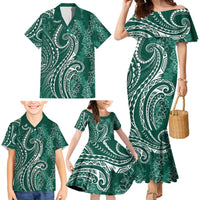 Polynesia Plumeria Lei Family Matching Mermaid Dress and Hawaiian Shirt Sage Green Curves Motif LT7 - Polynesian Pride