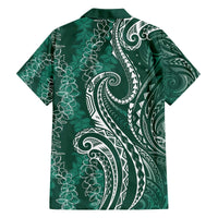 Polynesia Plumeria Lei Family Matching Off The Shoulder Long Sleeve Dress and Hawaiian Shirt Sage Green Curves Motif