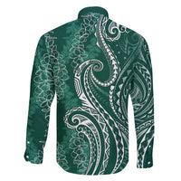Polynesia Plumeria Lei Family Matching Short Sleeve Bodycon Dress and Hawaiian Shirt Sage Green Curves Motif LT7 - Polynesian Pride
