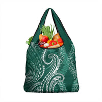 Polynesia Plumeria Lei Grocery Bag Sage Green Curves Motif