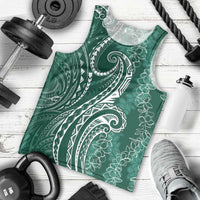 Polynesia Plumeria Lei Men Tank Top Sage Green Curves Motif