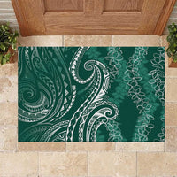 Polynesia Plumeria Lei Rubber Doormat Sage Green Curves Motif