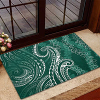 Polynesia Plumeria Lei Rubber Doormat Sage Green Curves Motif