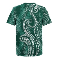Polynesia Plumeria Lei Rugby Jersey Sage Green Curves Motif