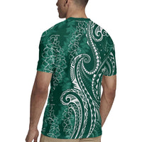 Polynesia Plumeria Lei Rugby Jersey Sage Green Curves Motif