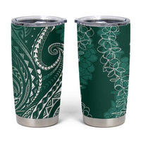 Polynesia Plumeria Lei Tumbler Cup Sage Green Curves Motif