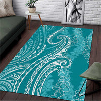 Polynesia Plumeria Lei Area Rug Teal Curves Motif