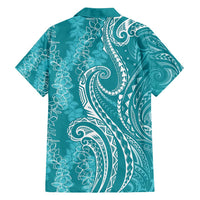 Polynesia Plumeria Lei Family Matching Long Sleeve Bodycon Dress and Hawaiian Shirt Teal Curves Motif LT7 - Polynesian Pride
