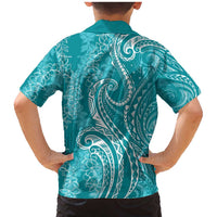 Polynesia Plumeria Lei Family Matching Mermaid Dress and Hawaiian Shirt Teal Curves Motif LT7 - Polynesian Pride