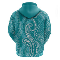 Polynesia Plumeria Lei Hoodie Teal Curves Motif