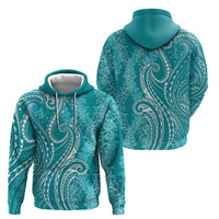 Polynesia Plumeria Lei Hoodie Teal Curves Motif