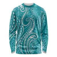 Polynesia Plumeria Lei Long Sleeve Shirt Teal Curves Motif