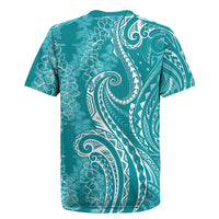Polynesia Plumeria Lei Rugby Jersey Teal Curves Motif
