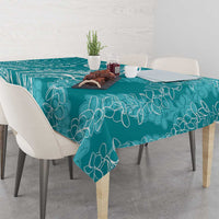 Polynesia Plumeria Lei Tablecloth Teal Curves Motif
