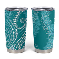 Polynesia Plumeria Lei Tumbler Cup Teal Curves Motif