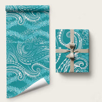 Polynesia Plumeria Lei Wrapping Paper Teal Curves Motif