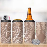 Polynesia Plumeria Lei 4 in 1 Can Cooler Tumbler Beige Curves Motif